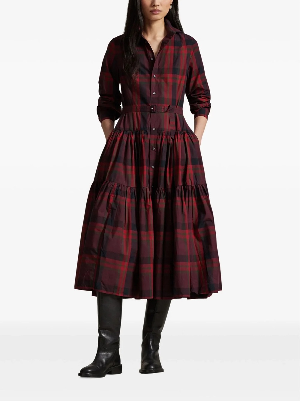 Ralph Lauren Plaid Long-Sleeve Shirt Dress with belt size 2.